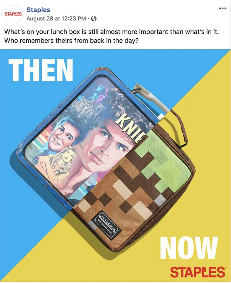 Staples Facebook-Beitrag über eine Vintage-Lunchbox.