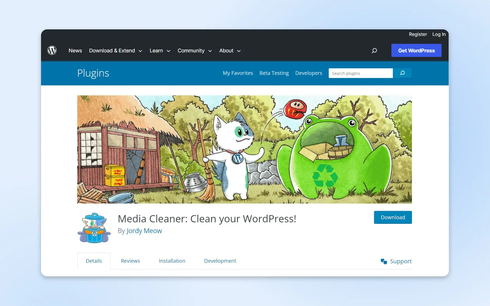 Screenshot van de "Media Cleaner" plugin uit de WordPress plugin directory.