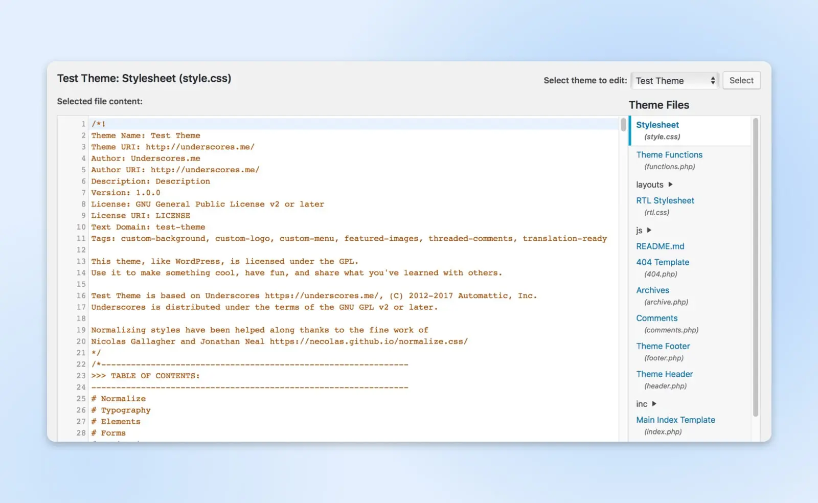 het bewerken van het CSS-stylesheet van een nieuw aangepast WordPress-thema