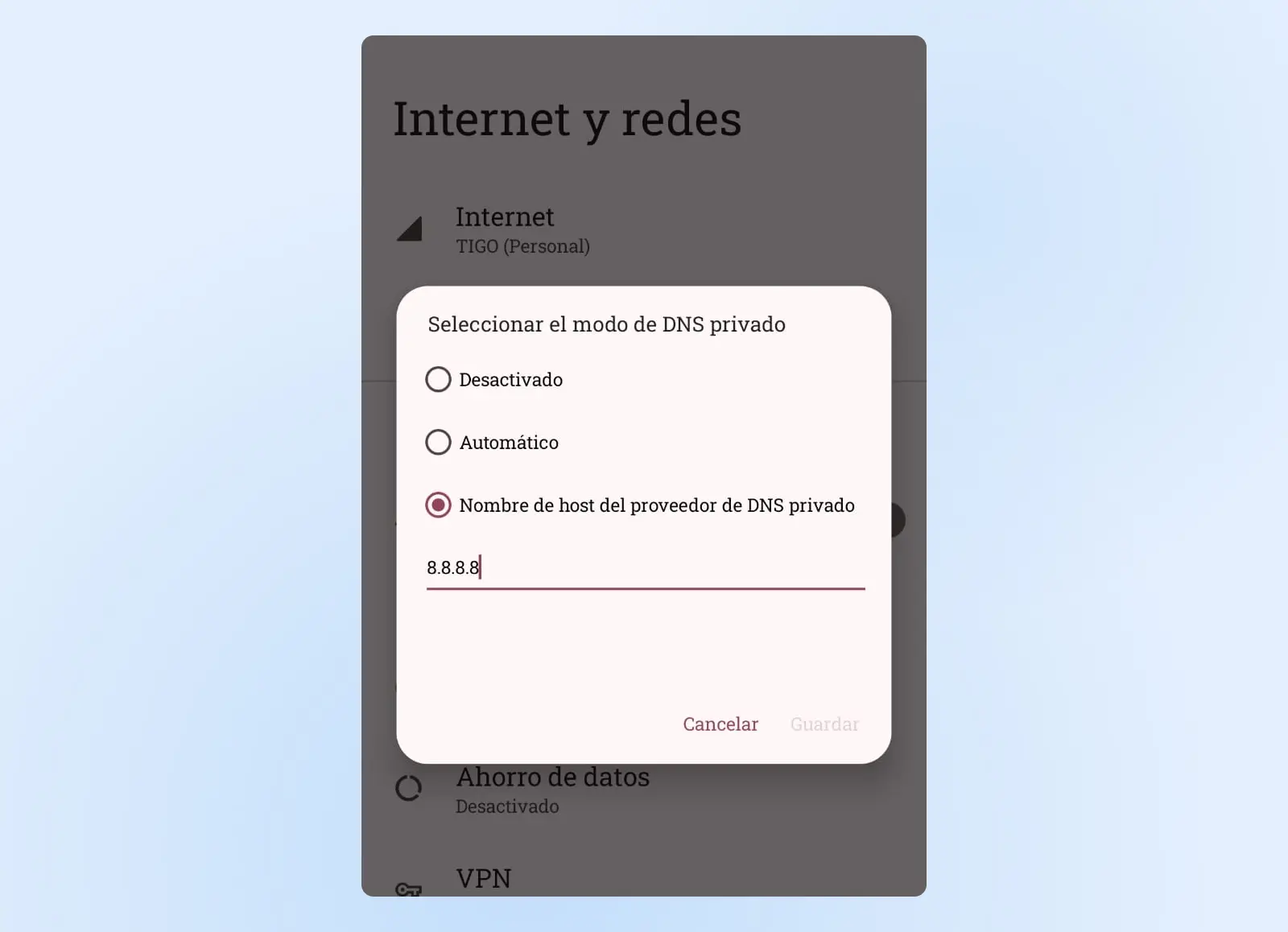 Confugración android DNS