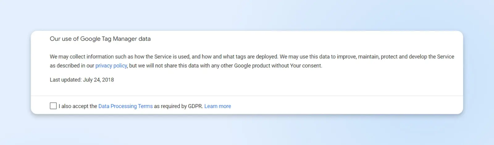 скриншот нижней части соглашения по меткам Google