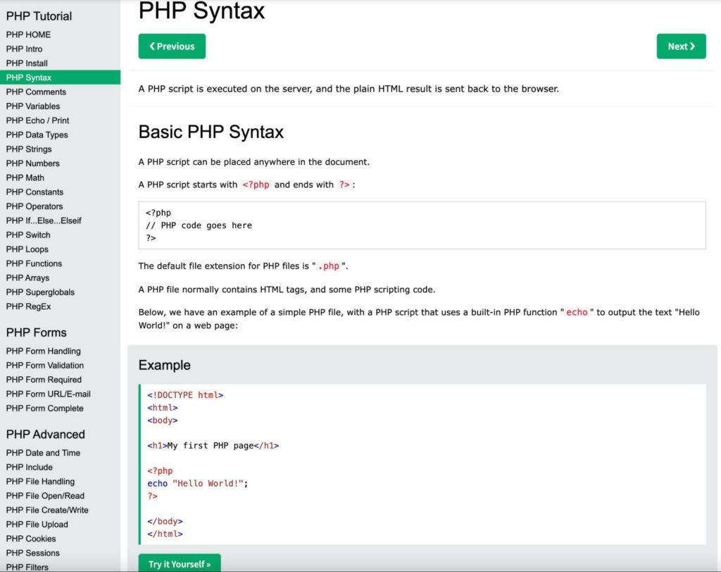 sintaxe do tutorial de php