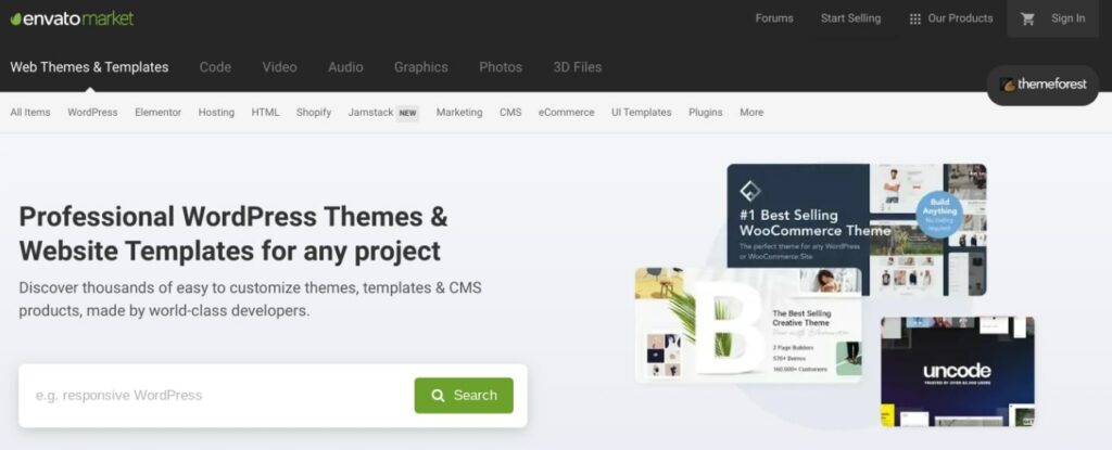 Mercado de temas WordPress da Envato ThemeRorest