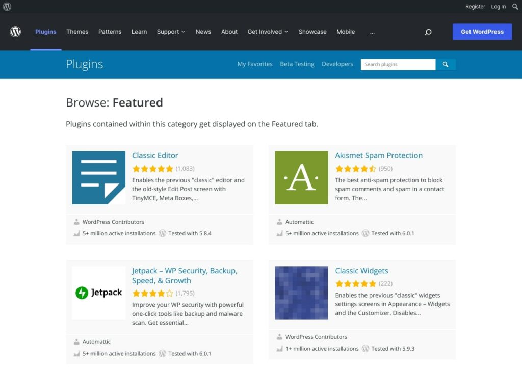 przeglądaj katalog wtyczek WordPress