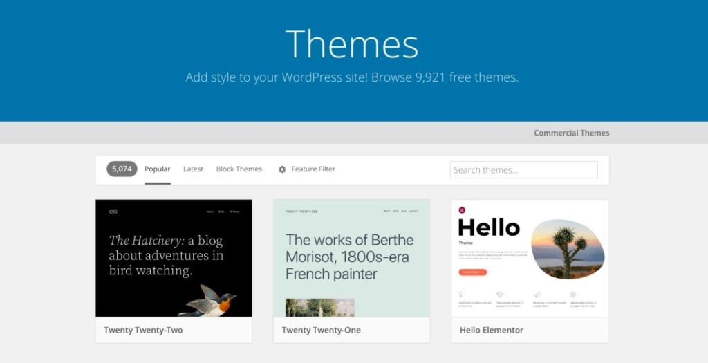 Diretório de Temas do WordPress em WordPress.org