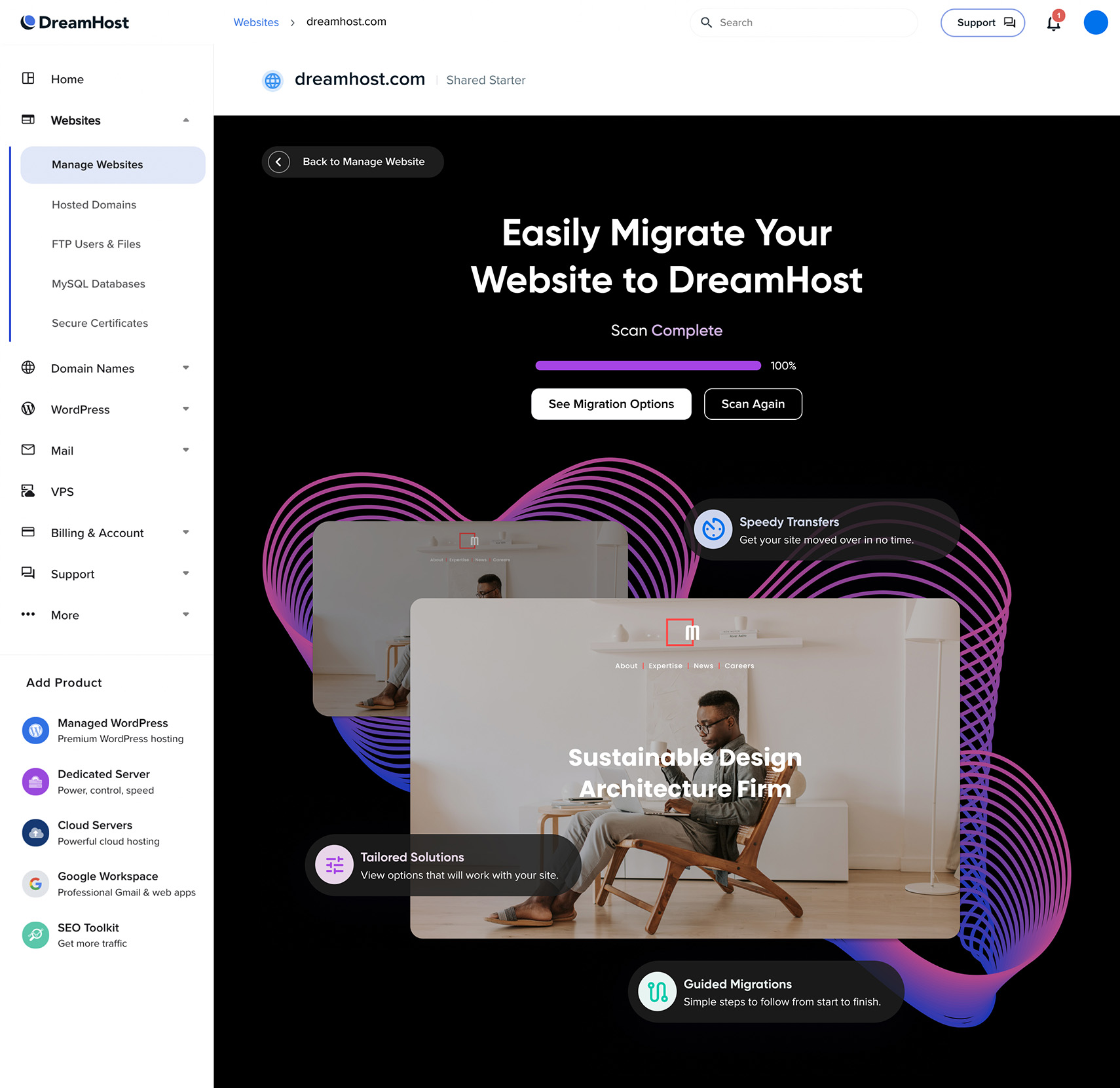 Nieuw Migratiedashboard Toegevoegd aan “Websites Beheren”